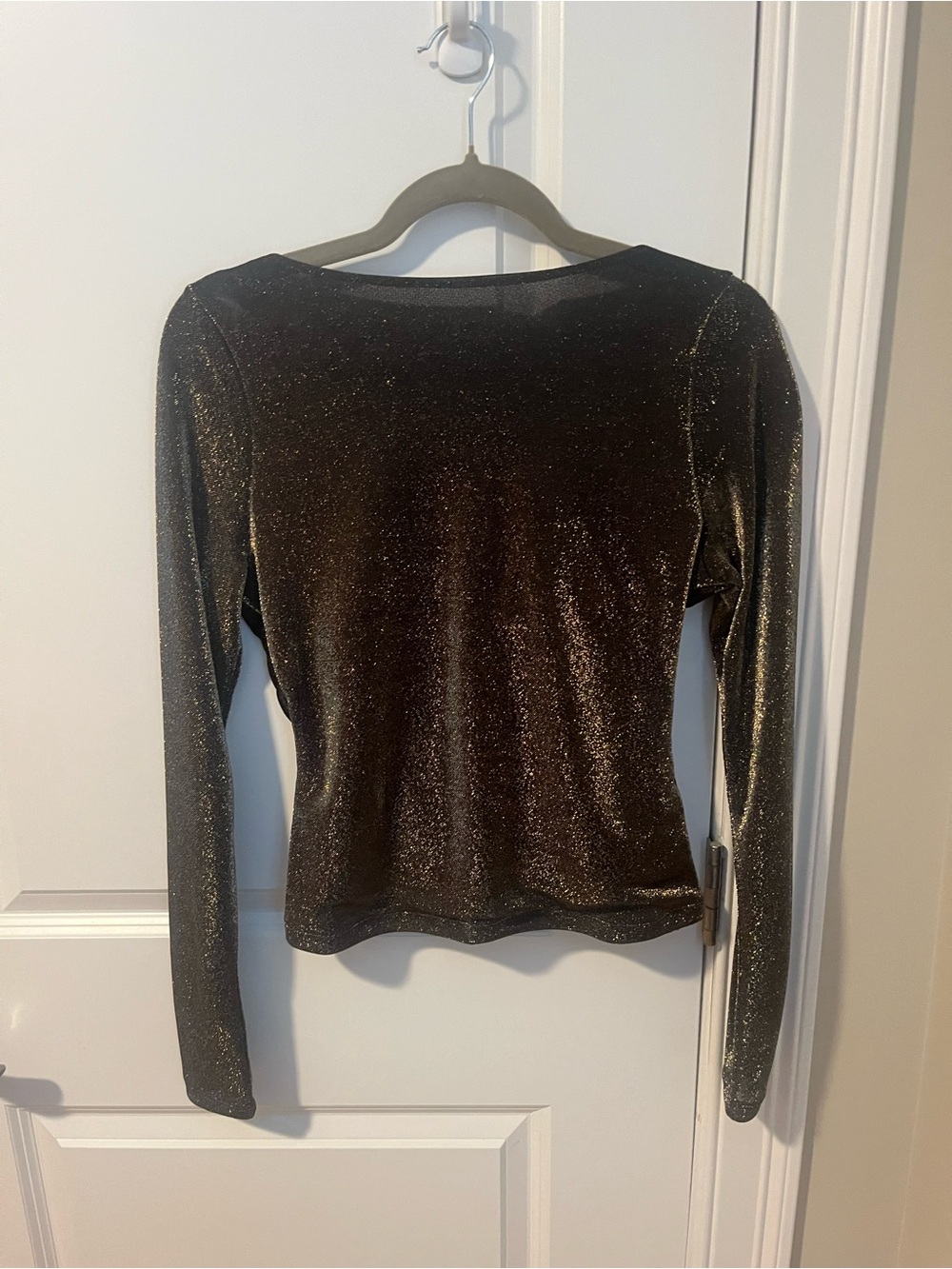 Abercrombie & Fitch Black Metallic Long Sleeve Velvet Top